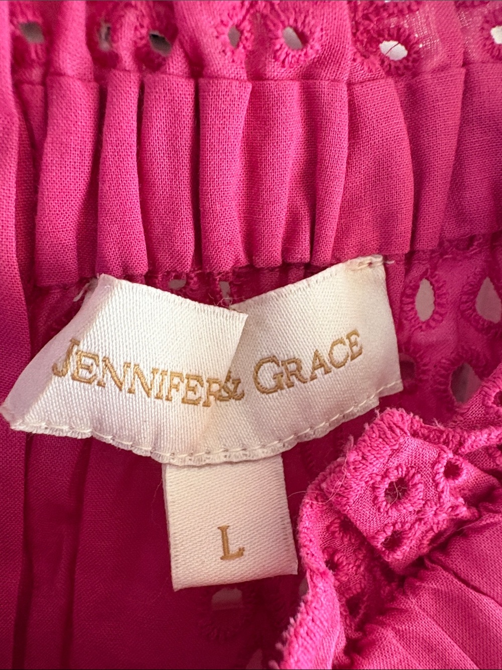 Women’s' Hot Pink Eyelet Flutter Sleeve Top - Picture 2 of 3